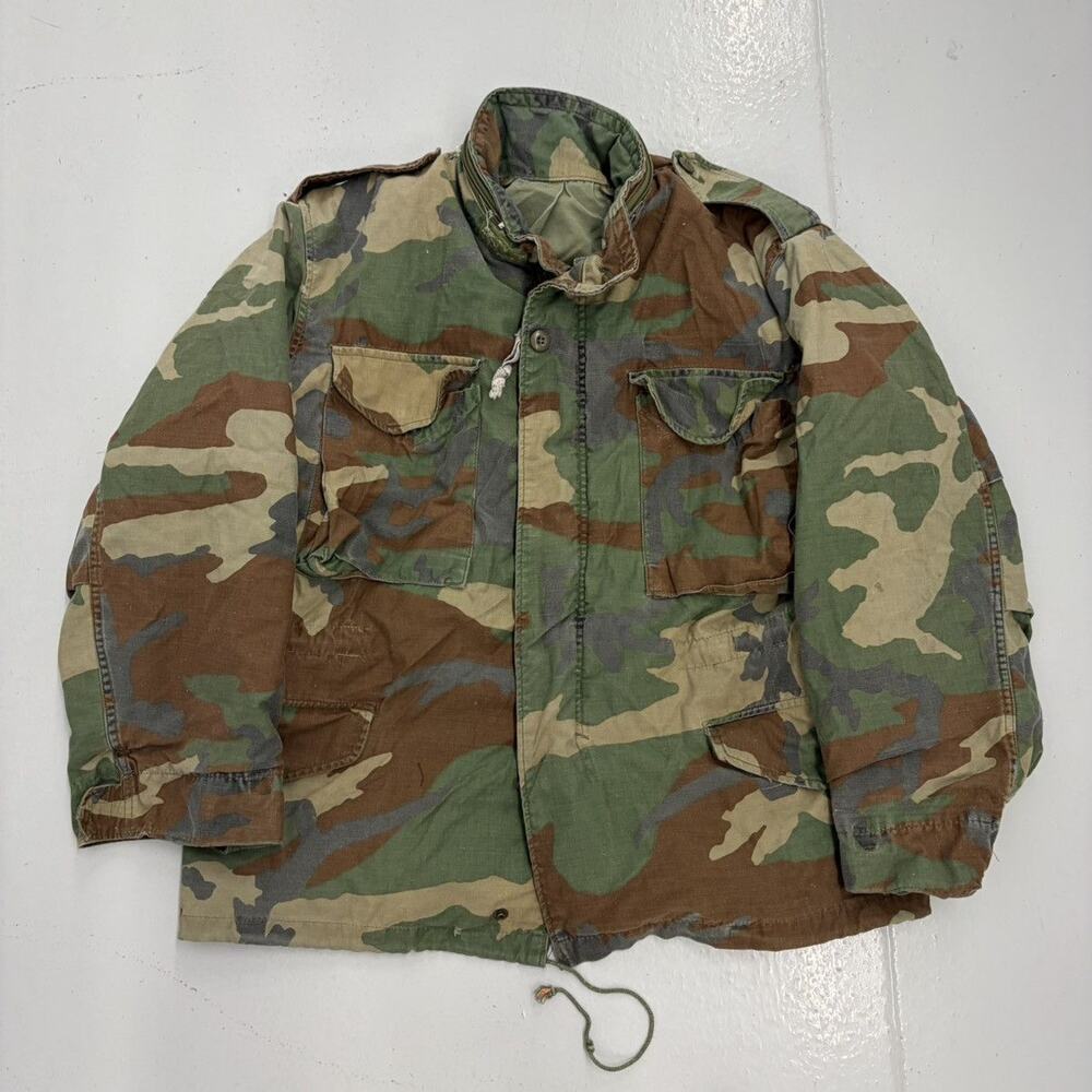 Vintage 80s Army M-65 Camo Military Green Field Jacket